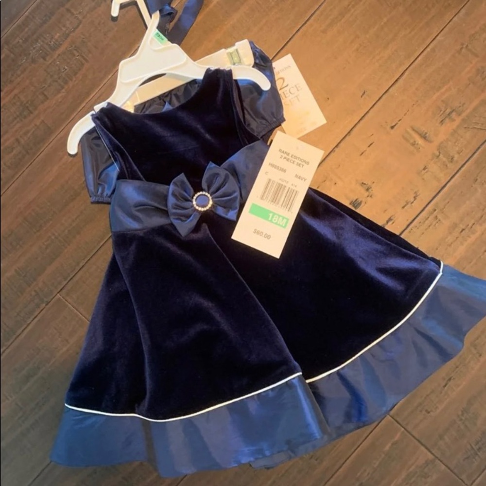 Rare editions dress 2 piece set navy 18 M
